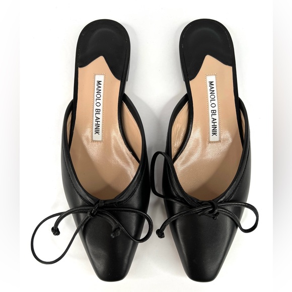 Manolo Blahnik Shoes - Manolo Blahnik Ballerimu Napa Leather Bow Ballerina Flat Mules Size EU 35